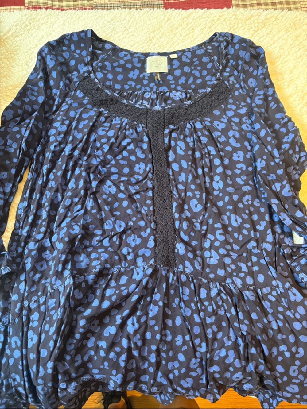 HD in Paris Navy Top with Bright Blue Spot Print